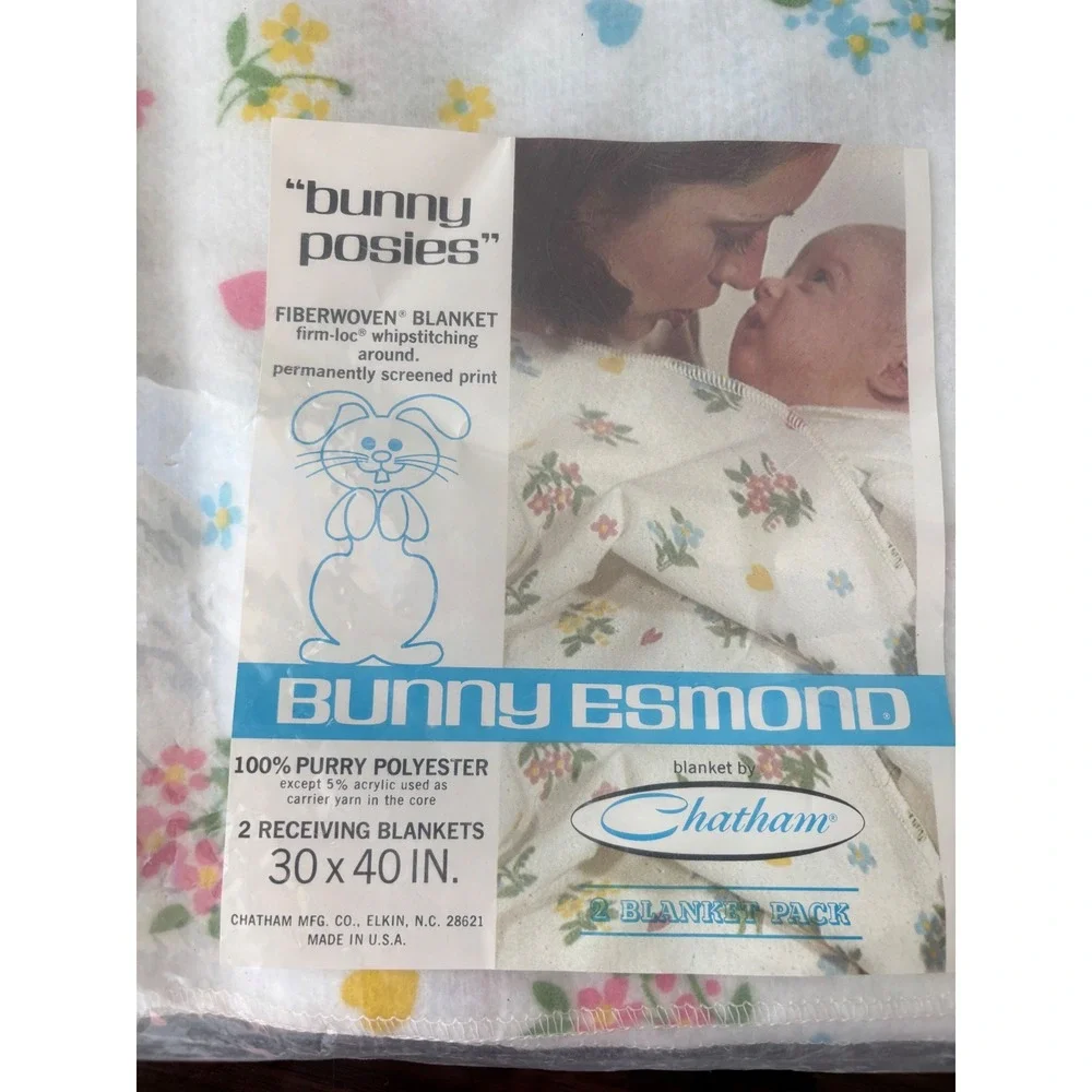 Vintage Bunny Esmond Chatham Bunny Posies Receiving Blankets 2 Pack Floral 30x40